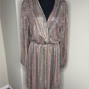 Holiday Ready-Sequin Striped V-Neck Dress